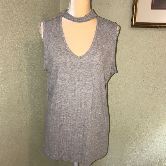 Ambiance Tops - Ambiance Gray Choker Sleeveless Top Size 1X